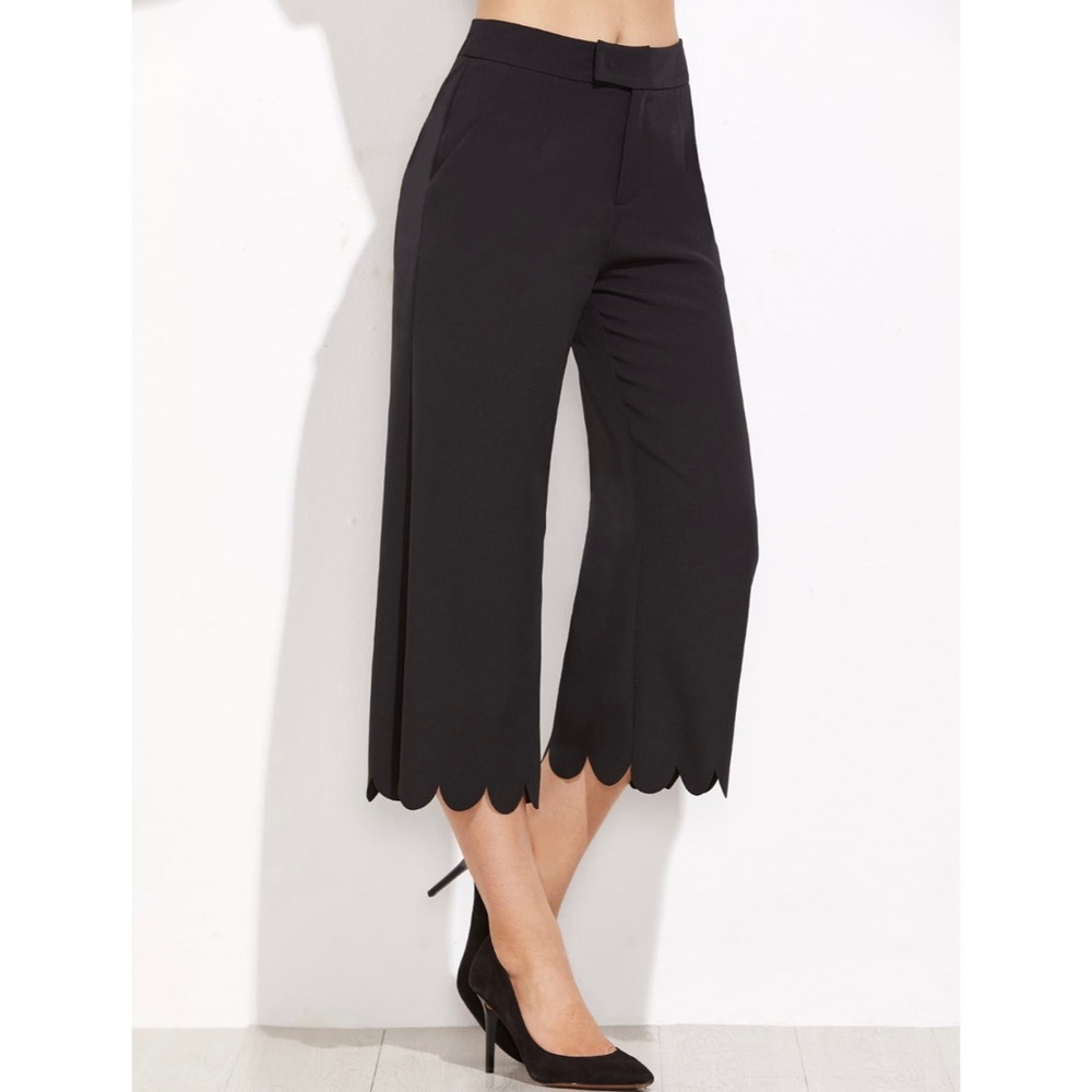 SHEIN Scalloped Hem Crop Wide Leg Pants
